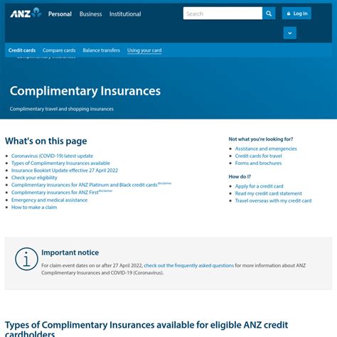 anz complimentary travel insurance.